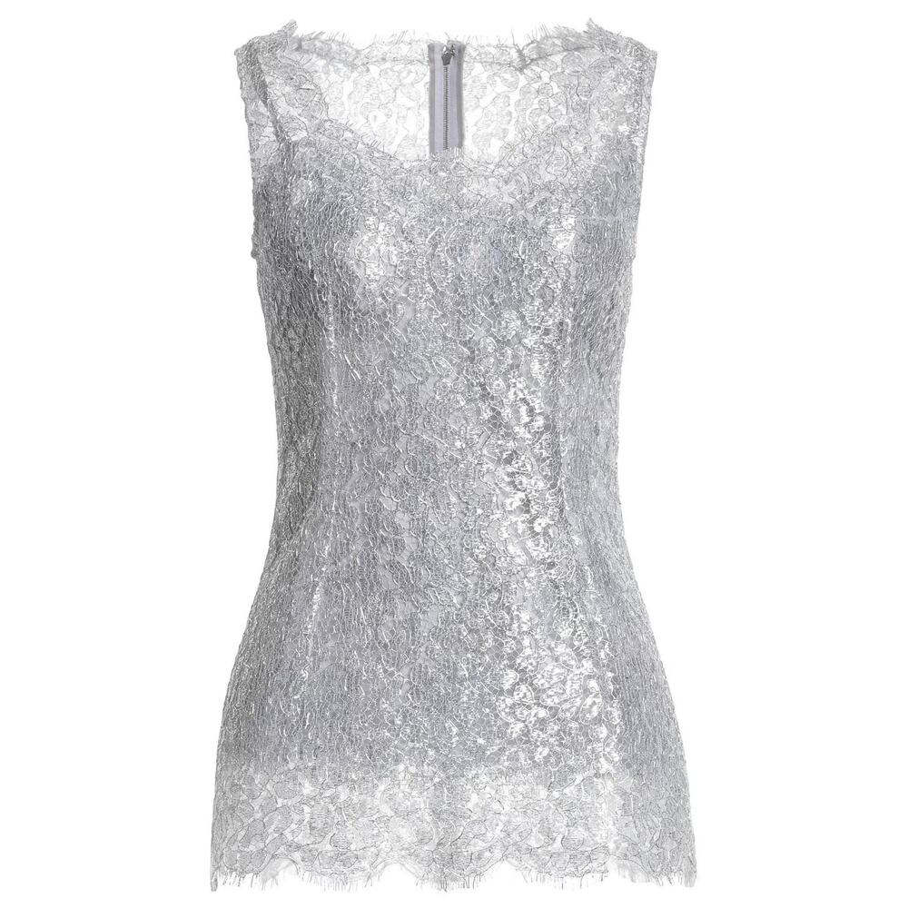 NWT Dolce & Gabbana Silver Lace Metallic Sleeveless Tank Top Blouse IT 40 S
